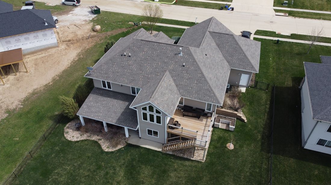 Aerial view of a roof under construction