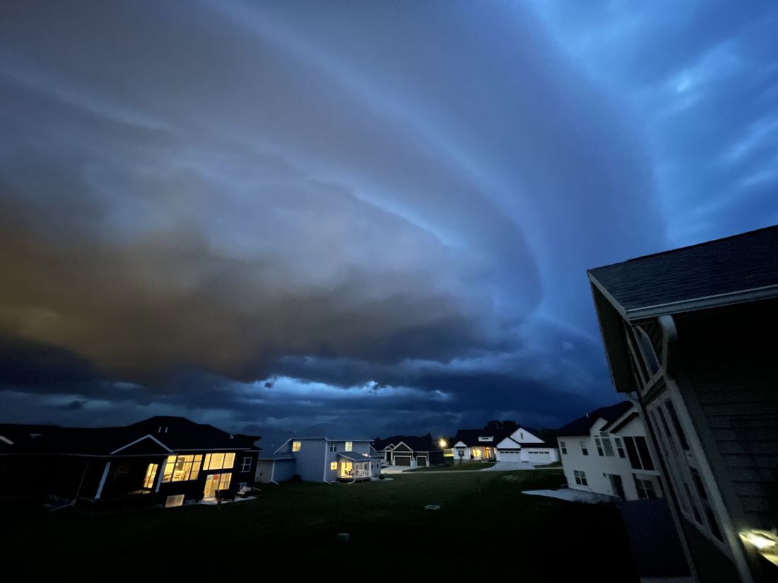 Storm clouds rolling in over a Cedar Rapids Corridor neighborhood